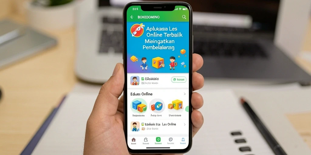 Antarmuka aplikasi BOKEDOMINO yang menarik dan fungsional untuk Les Online.