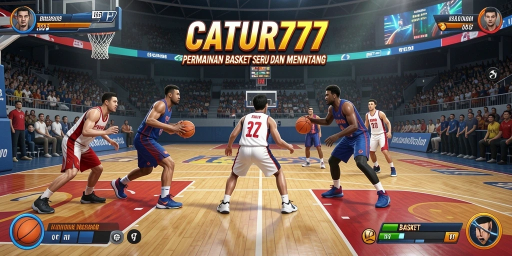 Tampilan antarmuka CATUR777 dengan aksi permainan Basket yang intens.