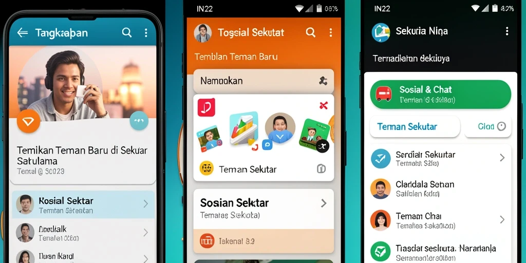 Tampilan antarmuka aplikasi IN22 untuk mencari teman sekitar.