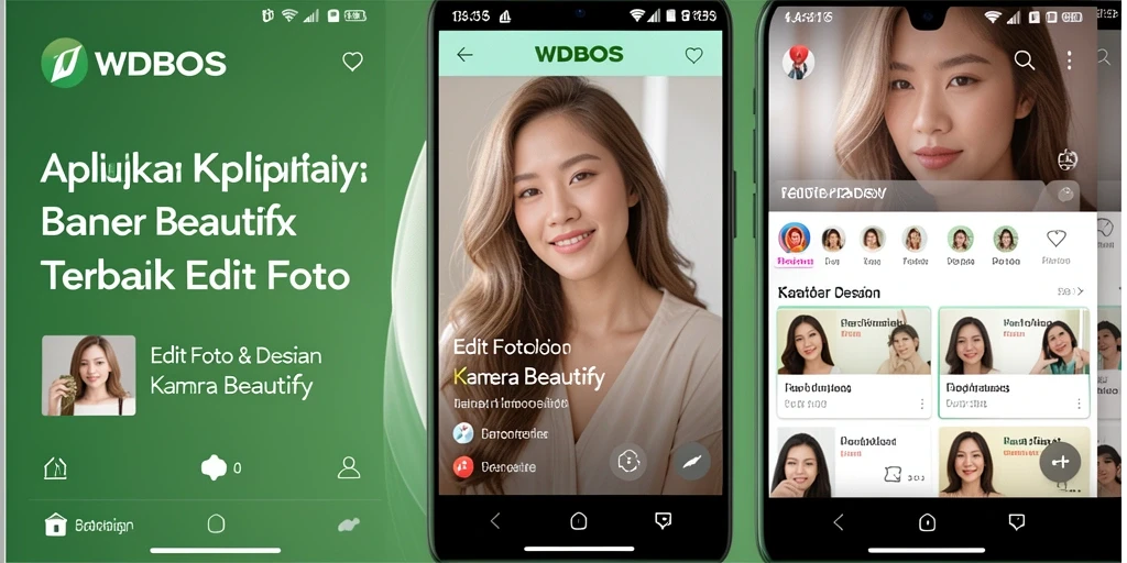 Screenshot utama WDBOS menampilkan antarmuka aplikasi Kamera Beautify yang menarik.